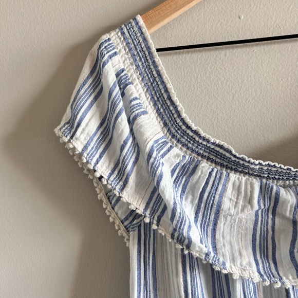 LoveShackFancy Elizabeth Striped Off-the-Shoulder Dress | Blue & White | Large - Picture 8 of 15